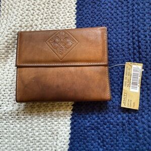 Amity Tan Brown Leather Fold-Over Women's Wallet with Embossed Diamond Motif